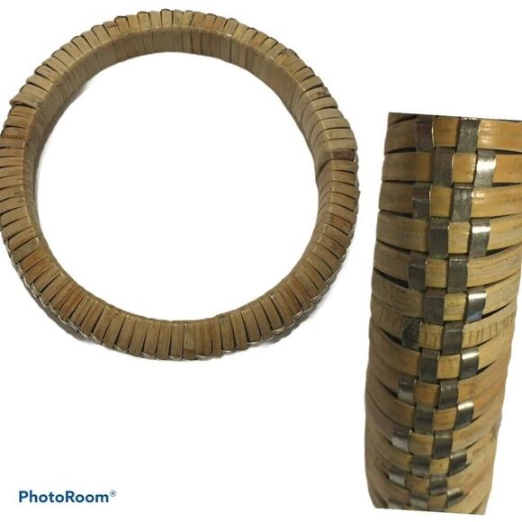 Artisan Jewelry - Bohemian Artisan Bamboo Bangle bracelet woven wood